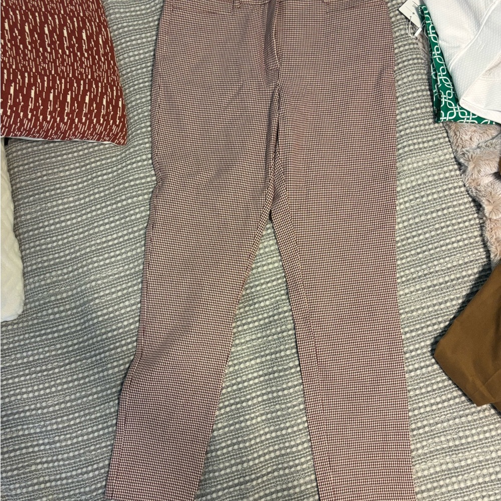 LOFT Burgundy Houndstooth Trousers
